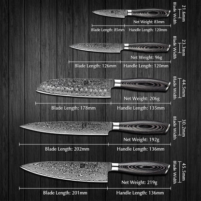 XINZUO 1pcs/5pcs Kitchen Knives Set 67Layer VG10 Damascus Steel Chef Cleaver Santoku Utility Paring Knife Pakkawood Handle