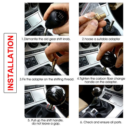Universal Car Gear Shift Knob Shifter Lever Round Ball Shape Real Carbon Fiber
