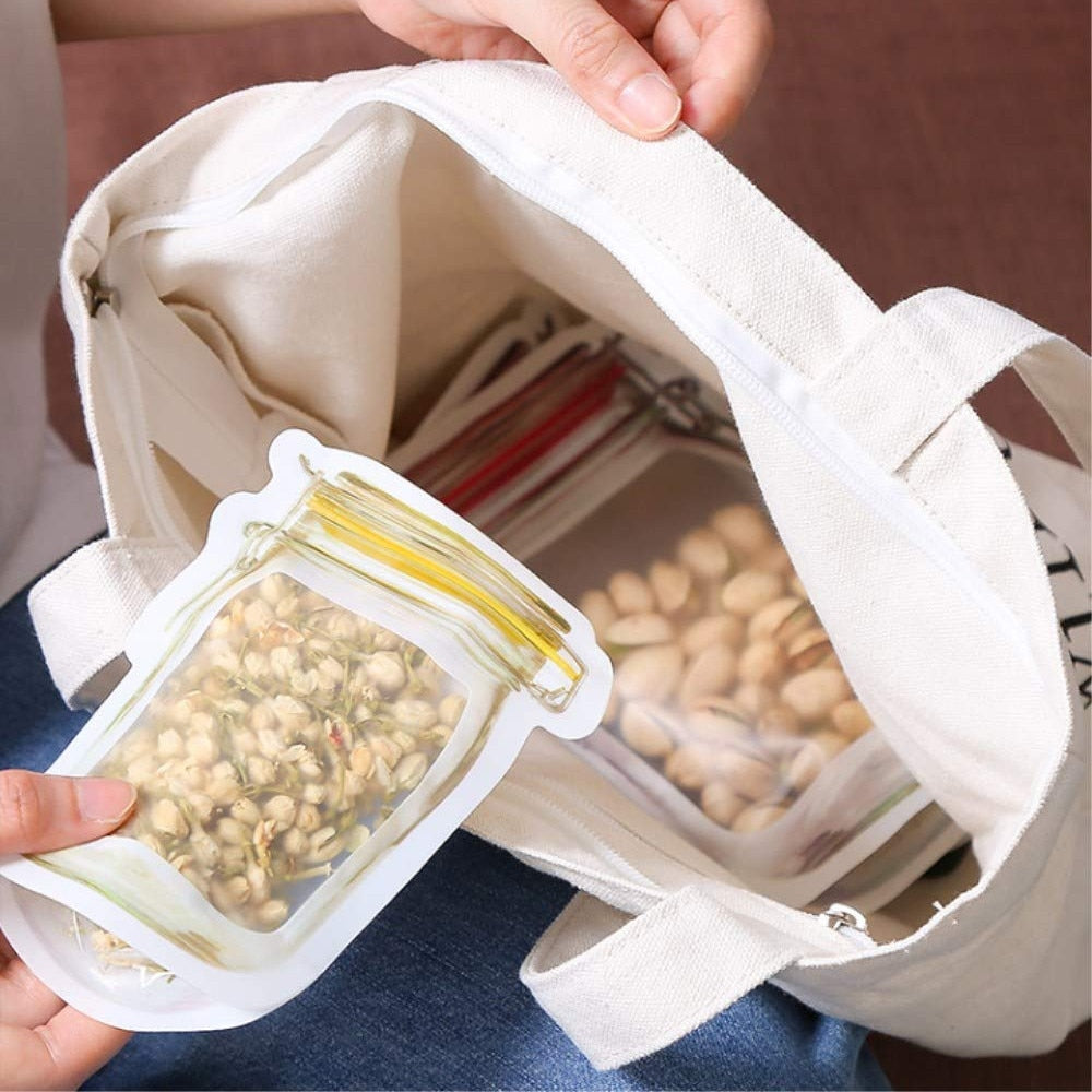 Reusable Mason Jar Bag Nuts Candy Cookies Bottles Snacks Zipper Sealed Kitchen Organizer Ziplock Seal Fresh Food Storage Bags