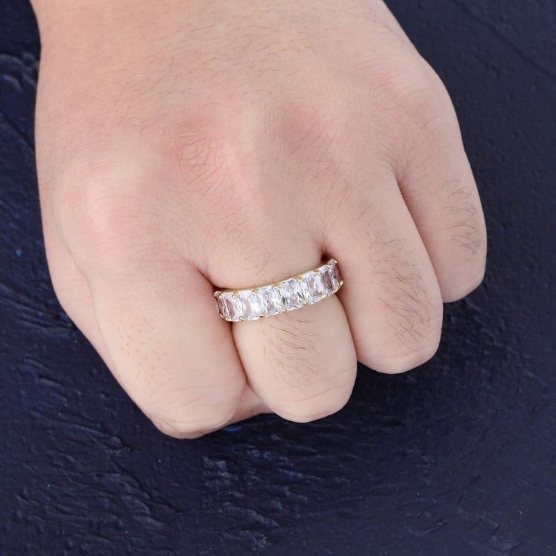 TOPGRILLZ 1 Row Iced Out Cubic Zircon  Round Ring Men's Hip Hop Gold Silver Color Personality Jewelry For  Gifts