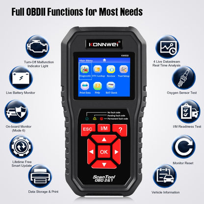 KONNWEI KW850 OBD2 Car Diagnostic Scanner Tools OBD 2 Auto Diagnostic Tool Check Engine Automotive Car Scanner Code Reader Black