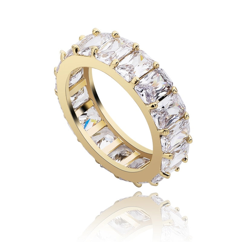 TOPGRILLZ 1 Row Iced Out Cubic Zircon  Round Ring Men's Hip Hop Gold Silver Color Personality Jewelry For  Gifts