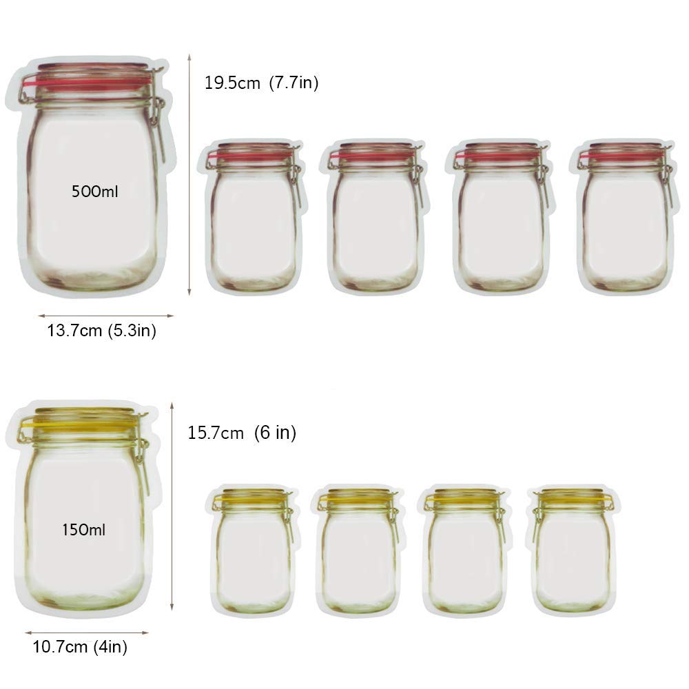 Reusable Mason Jar Bag Nuts Candy Cookies Bottles Snacks Zipper Sealed Kitchen Organizer Ziplock Seal Fresh Food Storage Bags