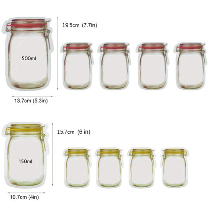 Reusable Mason Jar Bag Nuts Candy Cookies Bottles Snacks Zipper Sealed Kitchen Organizer Ziplock Seal Fresh Food Storage Bags