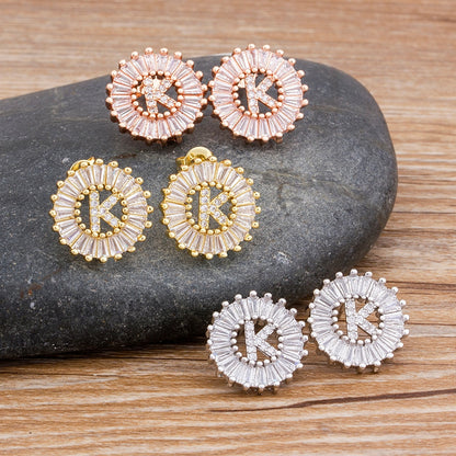 Nidin Hot Sale 26 Initial Letter Earrings Personal Gift for Women Cute Alphabet  Zircon White/Rose Gold Stud Earrings Jewelry