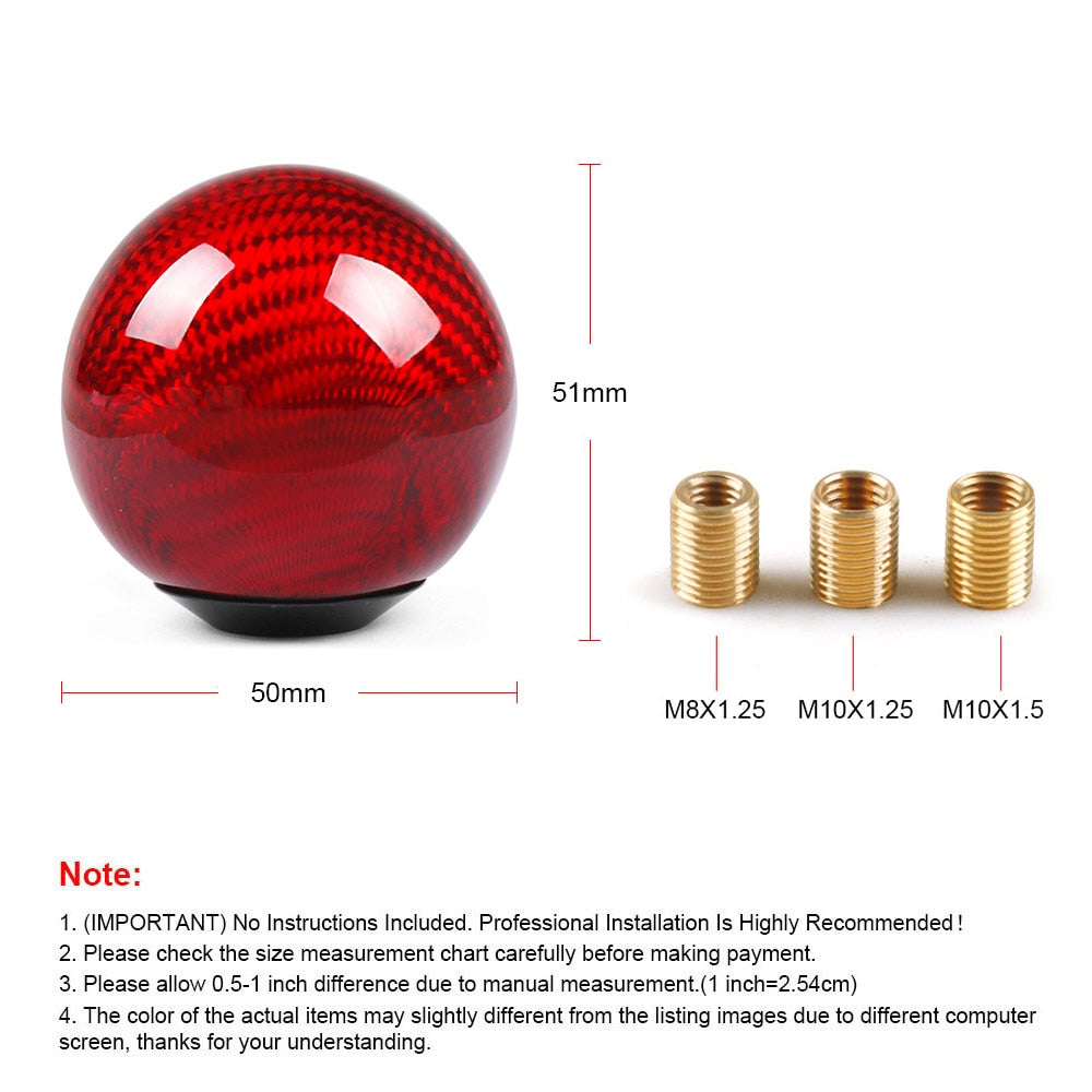 Universal Car Gear Shift Knob Shifter Lever Round Ball Shape Real Carbon Fiber