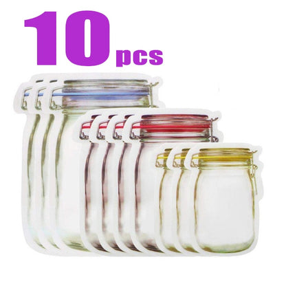 Reusable Mason Jar Bag Nuts Candy Cookies Bottles Snacks Zipper Sealed Kitchen Organizer Ziplock Seal Fresh Food Storage Bags