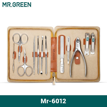 MR.GREEN Manicure Set 12 In 1 Full Function Kit Professional Stainless Steel Pedicure Sets With Leather Portable Case Idea Gift