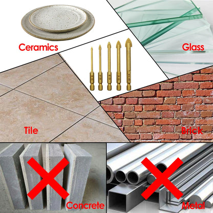 TASP 5pcs Glass Drill Bit Set Tungsten Carbide Titanium Coated Ceramic Tile Cutter 1/4" Shank 3 4 6 8 10mm Construction Tools