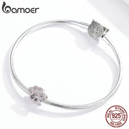 bamoer 925 Sterling Silver Pet Cat Paw Footprint Bead Charm for Bracelet DIY Jewelry Making Luxury Brand Jewelry BSC164