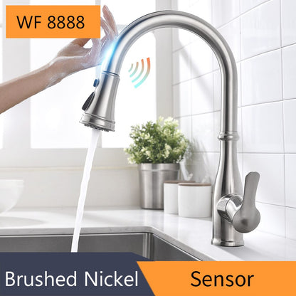 Pull Out Brush Nickel Sensor Kitchen Faucets Stainless Steel Smart Induction Mixed Tap Touch Control Sink Tap Torneira De KH1002