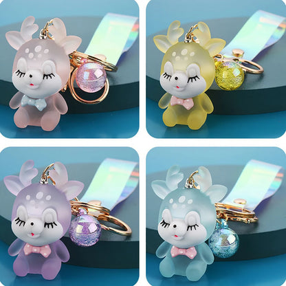 Creative Cute Sika Deer Flashlight Keychain Women Animal Elk Key Chain Lanyard LED Car Key Ring Holder Bag Charms Pendant Gift