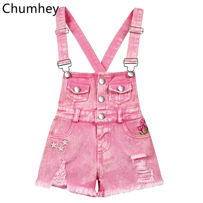 Chumhey 0-11T Summer Children's Clothing Sets Jeans For Girls Pants Kids Denim Overalls Suspender Shorts Pink Jumpsuit Trousers