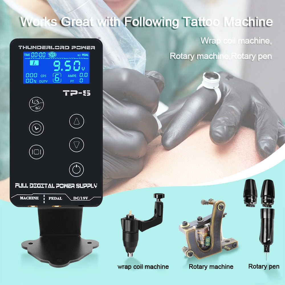 THUNDERLORD Digital Tattoo Power Supply LCD Touch Screen Dual Power Source For Tattoo Rotary Pen Makeup Machine Tattoo Supplies
