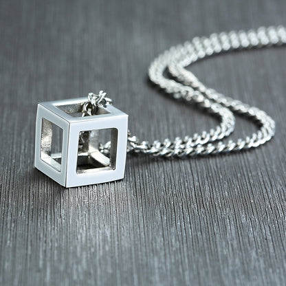 Vnox Retro Hollow Cube Pendant for Men Stainless Steel Square Vintage Necklace Punk Geometric Collier 24" Chain