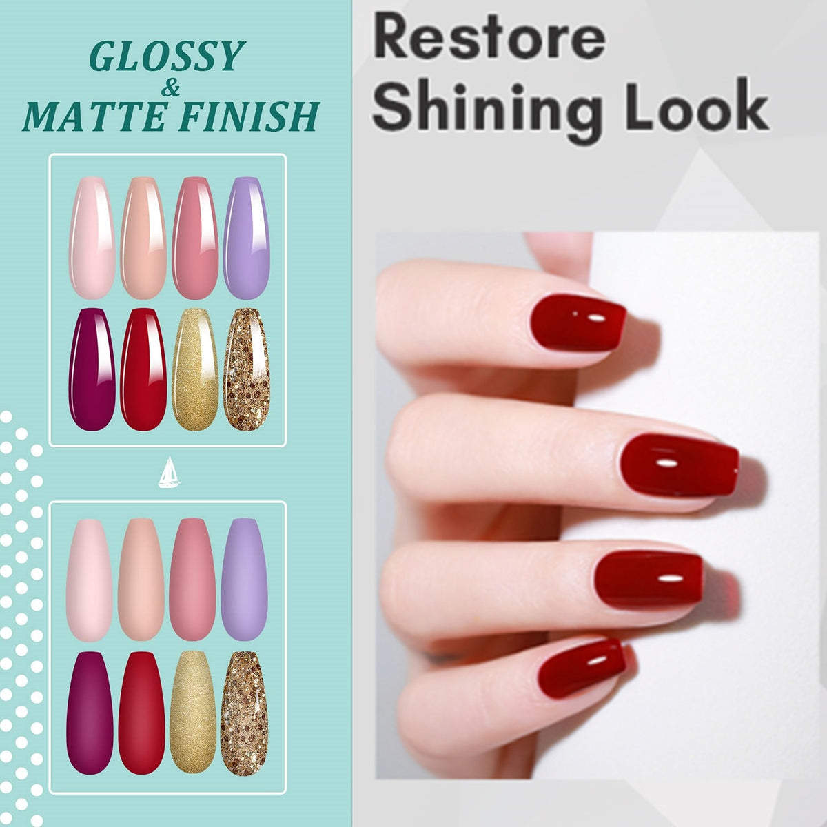 Makartt 8ML Matte Top Coat and High Gloss Top Gel Coat Base Coat Set - No Wipe top Coat, Gel Nail Polish Matte Shine Finish
