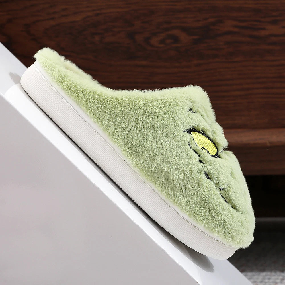 For Grinch Plush Slippers Warm Slip-on House Shoes Comfortable Soft Couple Slippers Thermal Christmas Slippers Autumn Winter