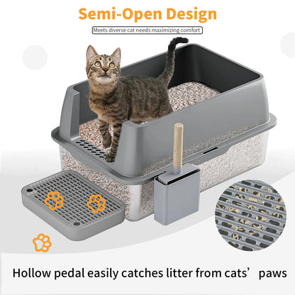 Enclosed Stainless Steel Cat Litter Box with Lid Extra Large for Big Cats Kitty Metal Litter Pan Tray High Wall Sides