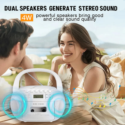 CD Player Boombox Cassette Player Combo with Bluetooth,AM/FM Radio,Stereo Sound with Remote Control,AUX/USB Drive,Tape Recording