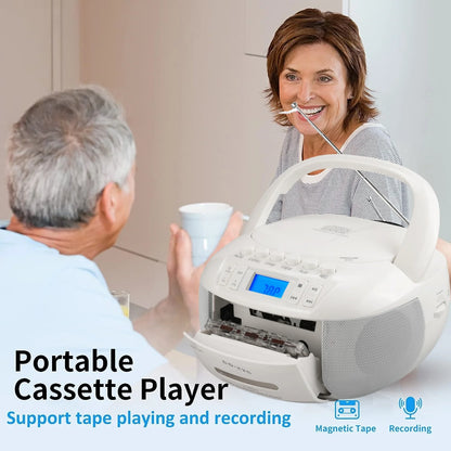 CD Player Boombox Cassette Player Combo with Bluetooth,AM/FM Radio,Stereo Sound with Remote Control,AUX/USB Drive,Tape Recording