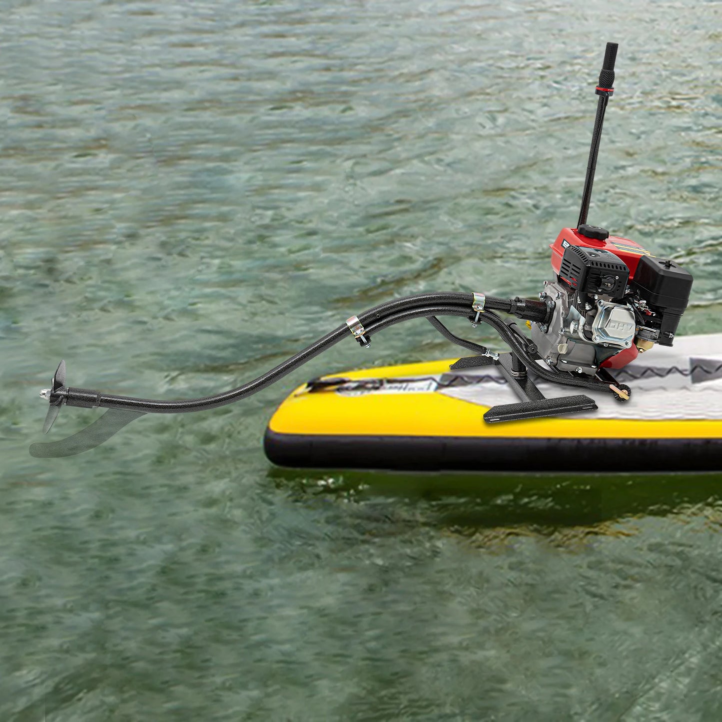 7.5HP Four Stroke Air-cooling Outboard Motor and Control Handle and 1 Set Brackets for Small Boats Black and Red