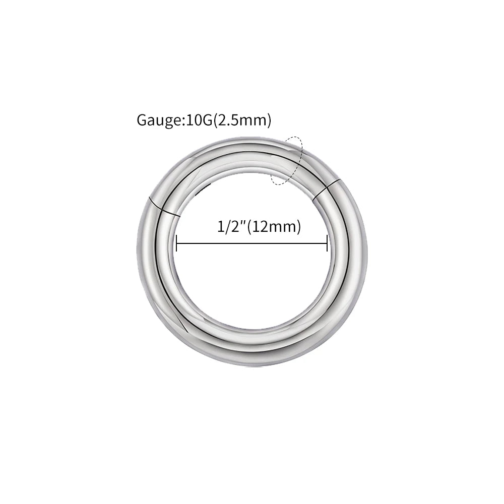ASTM F136 Titanium Large Gauge 6G 8G 10G Single Hinged Clicker Segment Hoop Ring Septum Nose Piercing