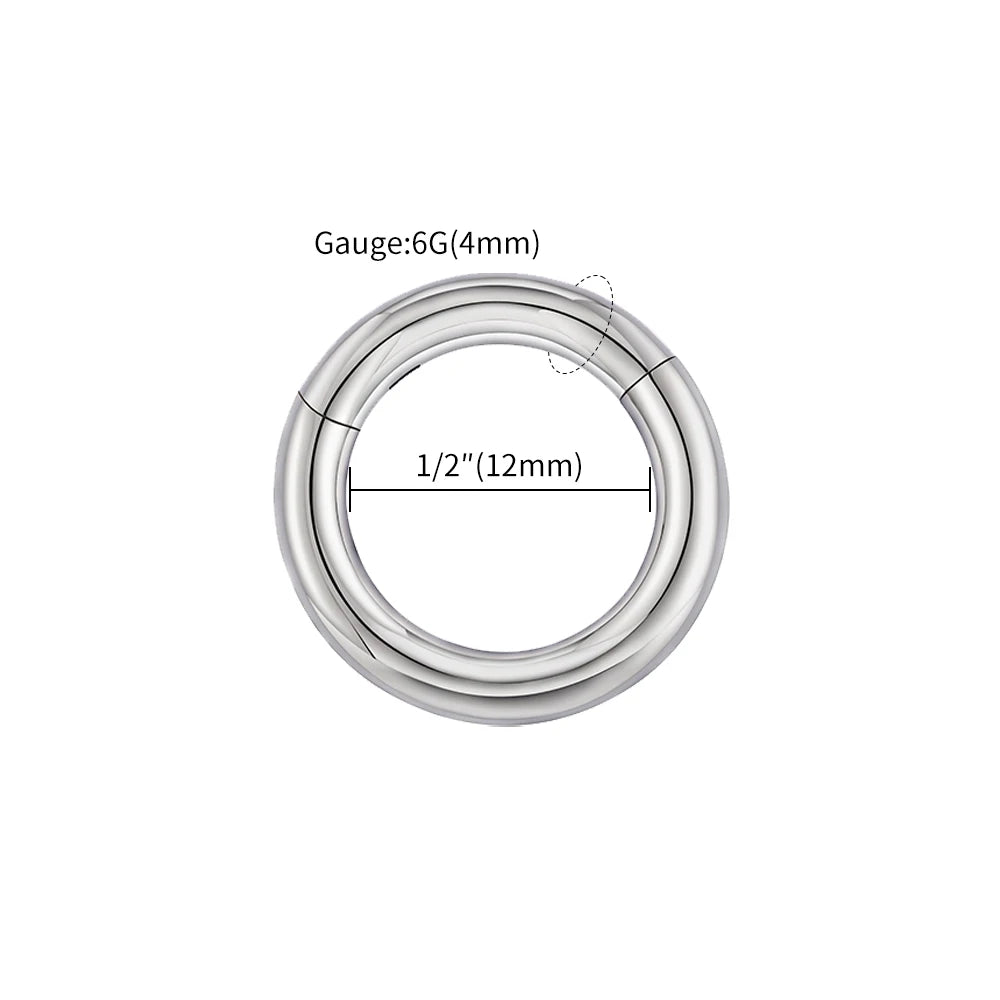 ASTM F136 Titanium Large Gauge 6G 8G 10G Single Hinged Clicker Segment Hoop Ring Septum Nose Piercing