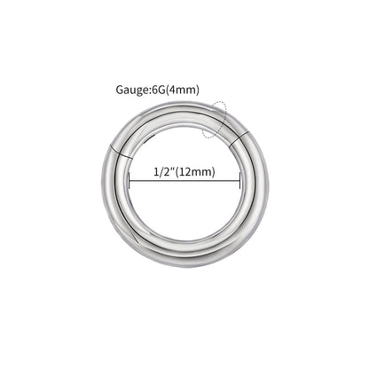 ASTM F136 Titanium Large Gauge 6G 8G 10G Single Hinged Clicker Segment Hoop Ring Septum Nose Piercing