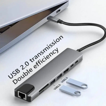 Docking Hub 8 in 1 Type‑C to High‑Definition Multimedia Interface USB PD Expansion Dock for Transfer Data