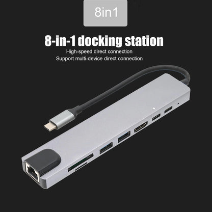 Docking Hub 8 in 1 Type‑C to High‑Definition Multimedia Interface USB PD Expansion Dock for Transfer Data