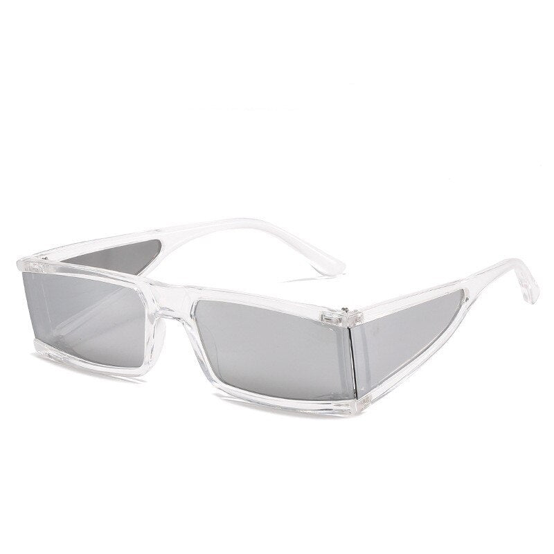 Vintage Rectangle Sunglasses Women Small Frame Mirror Sun Glasses Silver Black Lens Men One Piece Punk Eyeglasses Gafas Shades
