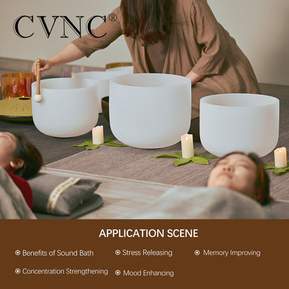 CVNC 6-12" White Frosted Quartz Crystal Singing Bowl Chakra Set 7pcs for Sound Healing Yoga Mediation with Mallets