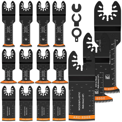 15Pcs Oscillating Saw Blades Set Multipurpose Extra-Long Japanese Precision Teeth Saw Blade Curved-Edge Bi-Metal Multitool Blade