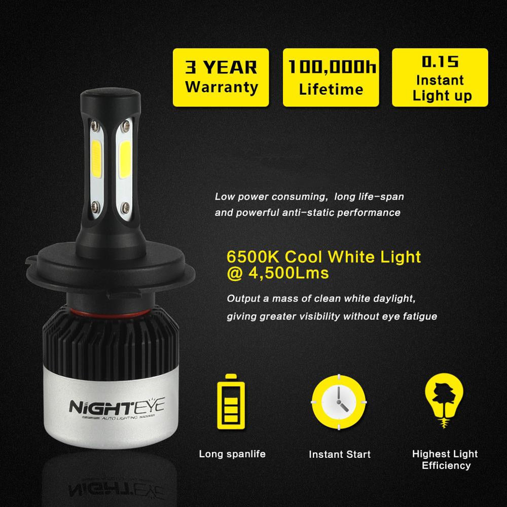 NIGHTEYE Super Bright Car Headlights H7 LED H4 led H8/H9/H11 HB3/9005 HB4/9006 Auto Bulb 72W 9000LM Automobiles Headlamp 6500K