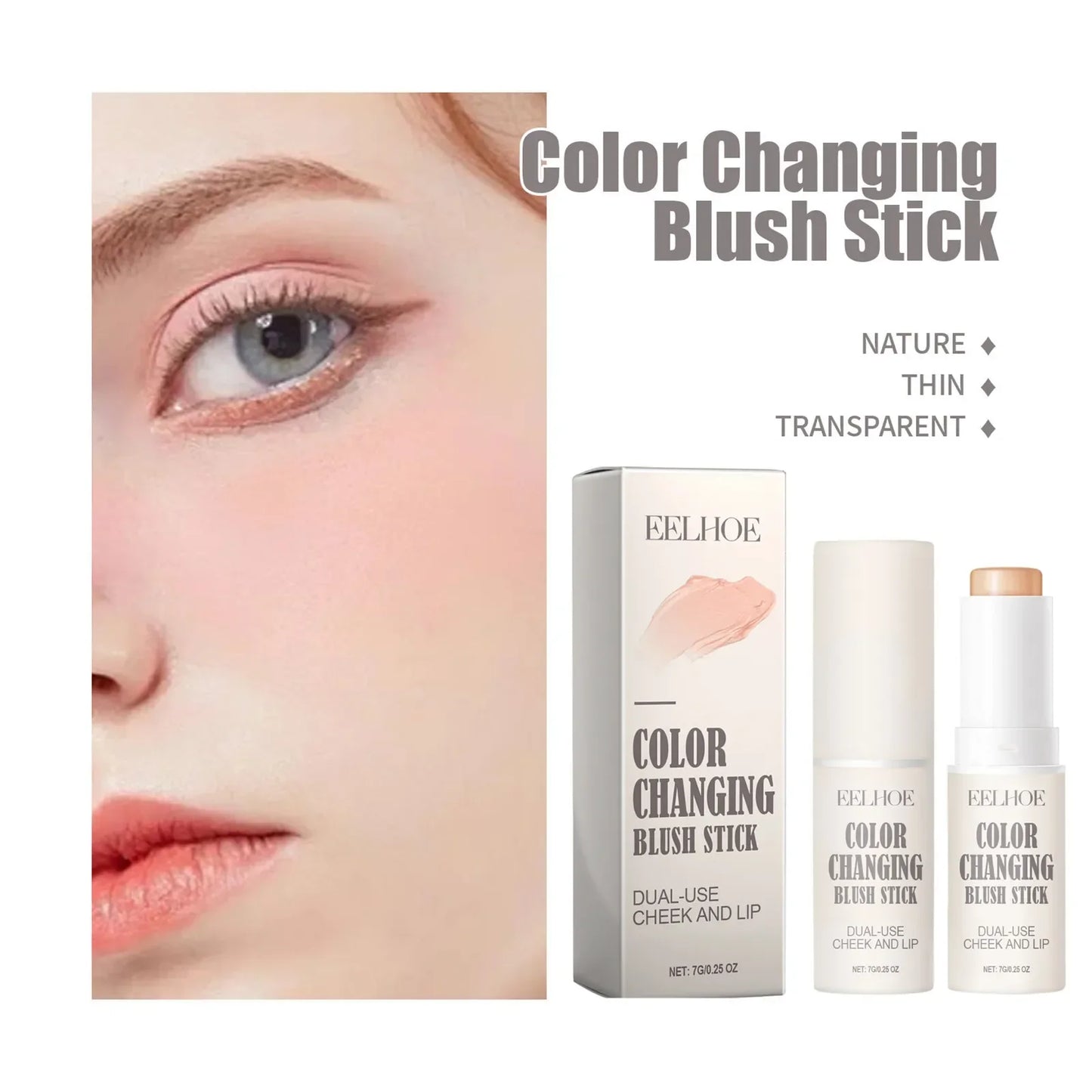 EELHOE Face Blush Stick Color Change Blush Cheek Lip Tinted Rouge Makeup Natural Contour Blusher Highlighter Makeup Cosmetics