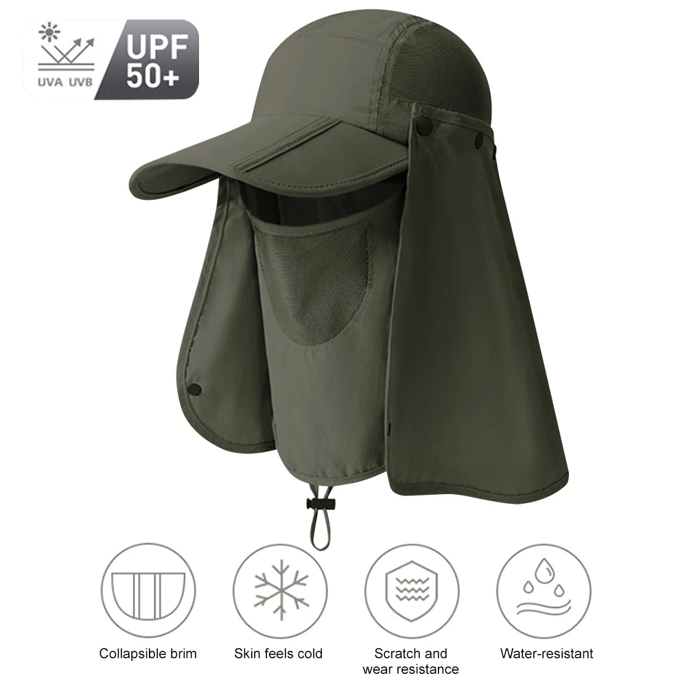 Unisex Outdoor Fishing Hat UV Protection Removable Sunshade Hat Breathable Ear Neck Cover Caps Quick Drying for Riding Fishing