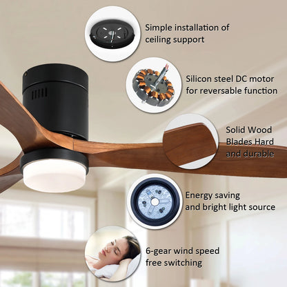 Sofucor Modern 52-inch ceiling fan with LED DC 6-speed high wind speed with remote control