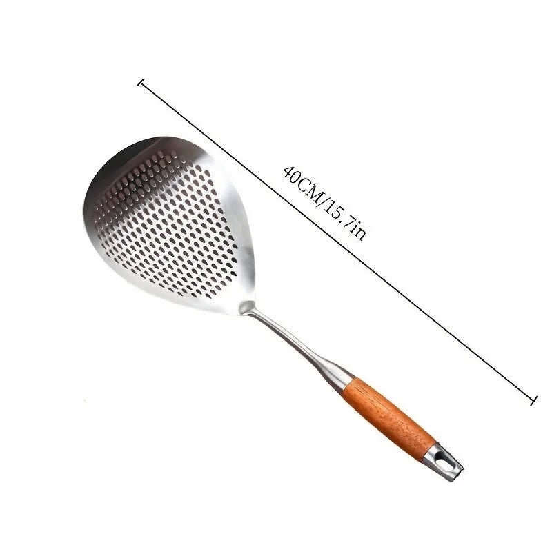 1pc Stainless Steel Colander with Large Hole Spoon, Kitchen Strainer for Frying, Hot Pot, Cooking & Baking Draining