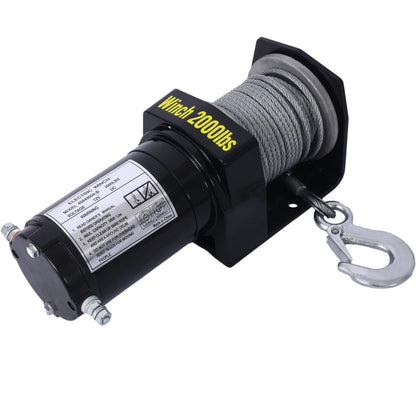2000lb 12V ATV/UTV Electric Winch, Off-Road Waterproof Steel Cable Winch for ATV UTV Towing Trailer Winch