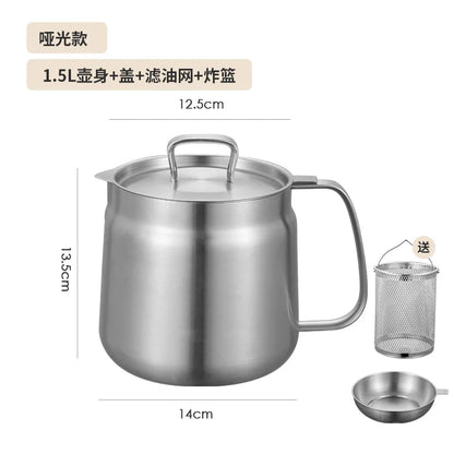 304 Stainless Steel Oil Filter Pot with Strainer Deep Fryer Basket for Kitchen, Multi-function Frying Net Tank Grease Container