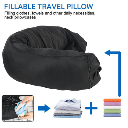 Soft Tube Neck Pillow Packable Portable U Shaped Pillow Fillable Clothes Neck Pillows Travel Neck Pillowcase