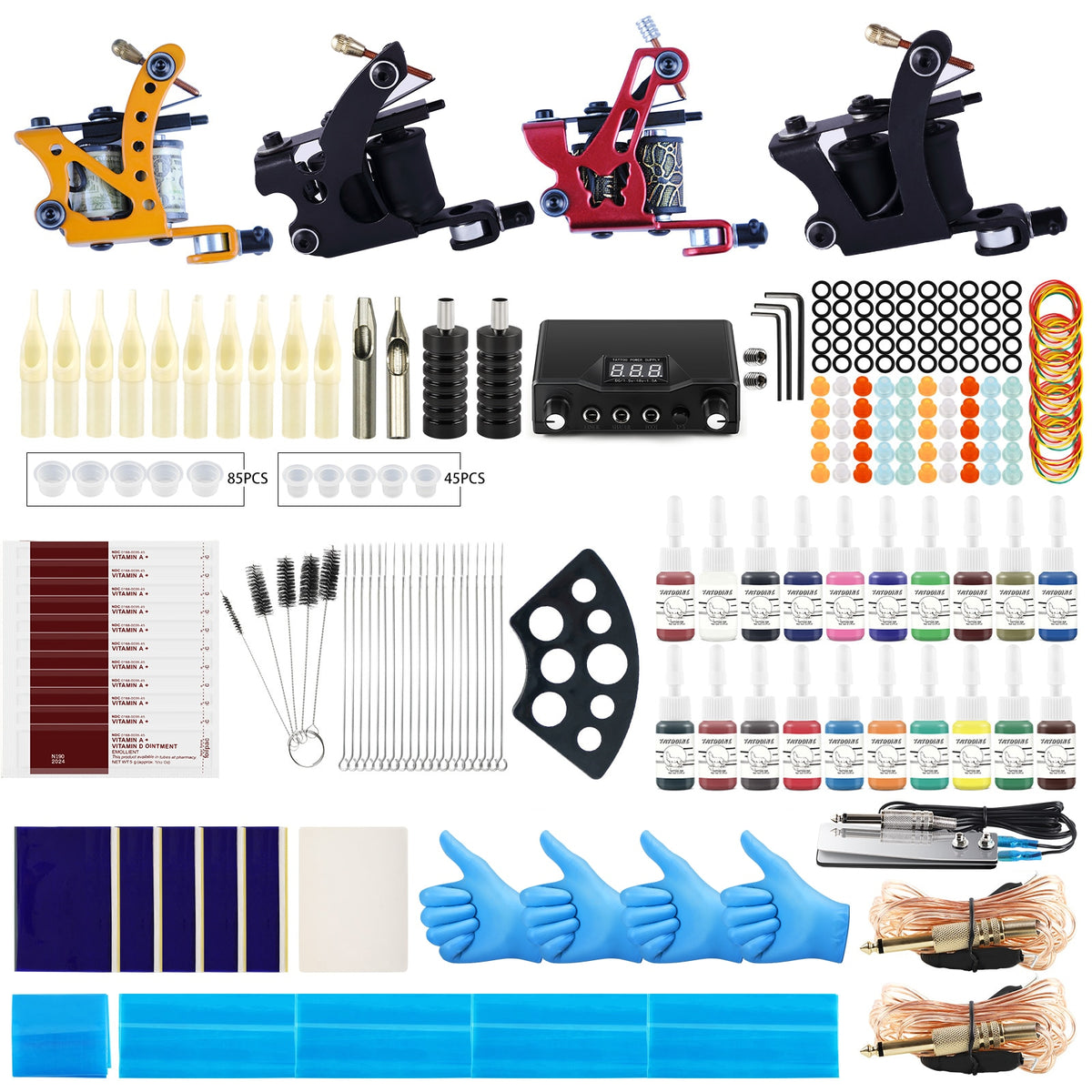 Tattoo Kit Tattoo Machines Gun With Inks Power Supply Pedal Body Art Tools Tattoo Set Complete Accessories Supplies From RU/US
