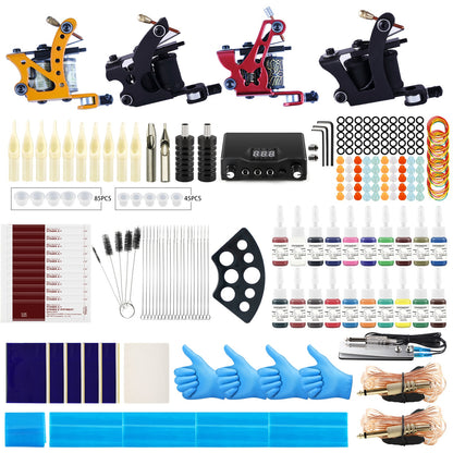 Tattoo Kit Tattoo Machines Gun With Inks Power Supply Pedal Body Art Tools Tattoo Set Complete Accessories Supplies From RU/US