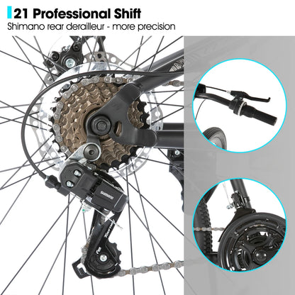 Hiland Full Suspension Mens Mountain Bike, 21 Speed, 26 Inch Wheel, Dual Disc Brake Bike for Men Womens Adult Bicycle