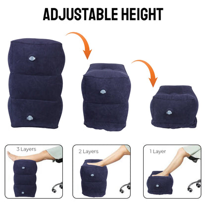 Inflatable PVC 3 Layers Travel Foot Rest Pillows Leg Support Footrest Pillow On Airplane Car Bus Adjustable High Resting Pillow