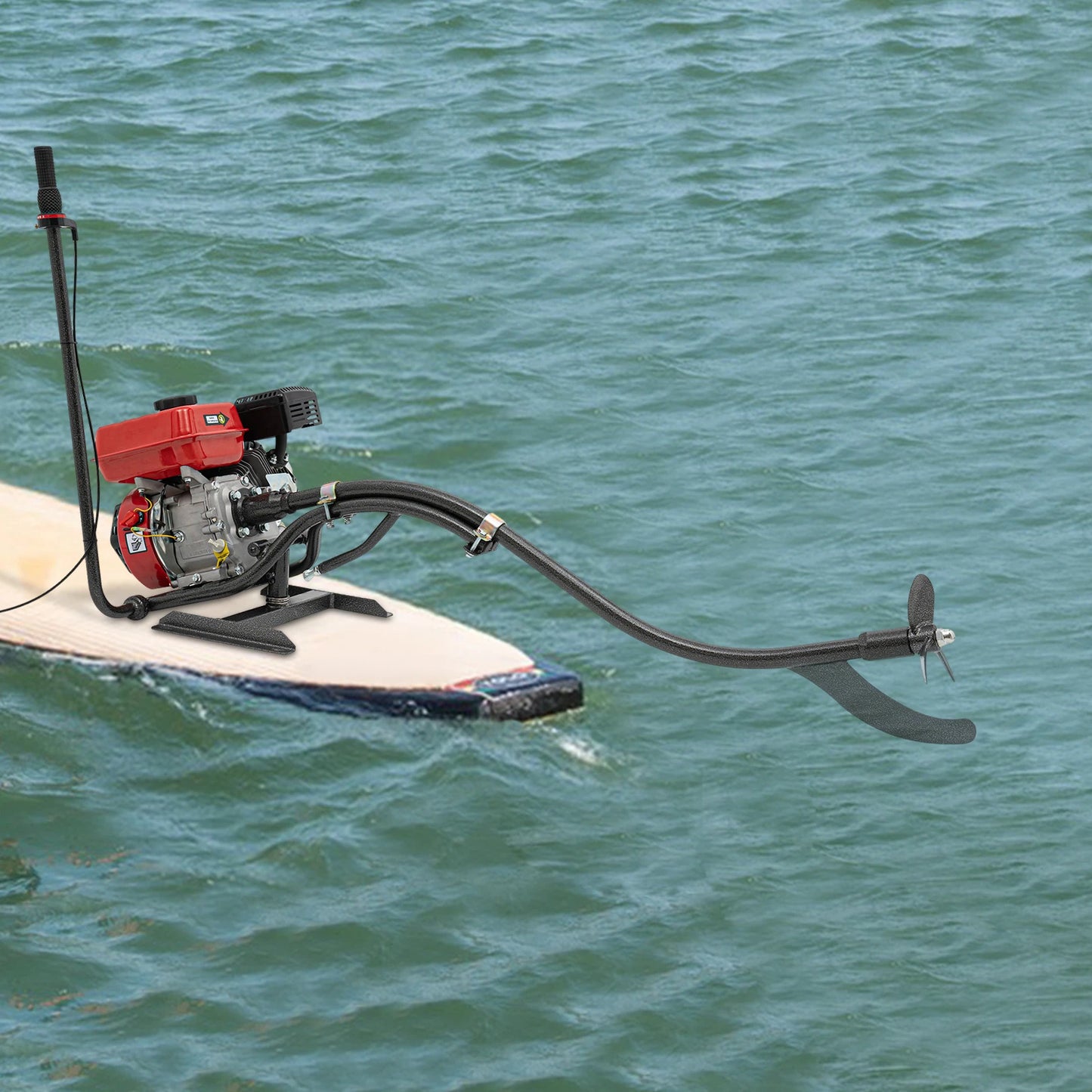 7.5HP Four Stroke Air-cooling Outboard Motor and Control Handle and 1 Set Brackets for Small Boats Black and Red