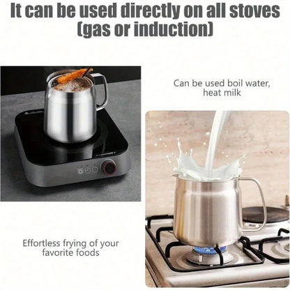 304 Stainless Steel Oil Filter Pot with Strainer Deep Fryer Basket for Kitchen, Multi-function Frying Net Tank Grease Container