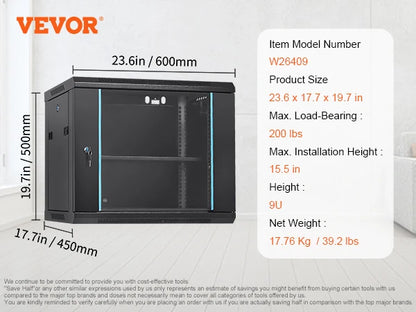 VEVOR Multifunctional Network Server Cabinet 9U/6U/12U Floor Standing/Wall Mounted Server Enclosure for Microdata Center Office