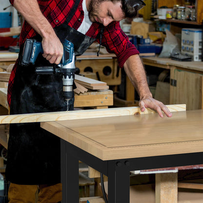 48" Heavy-Duty Adjustable Workbench with Brake Wheels,Rubber Wood Workbench has Adjustable 5 Different Heights