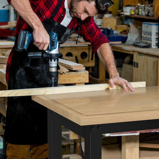 48" Heavy-Duty Adjustable Workbench with Brake Wheels,Rubber Wood Workbench has Adjustable 5 Different Heights